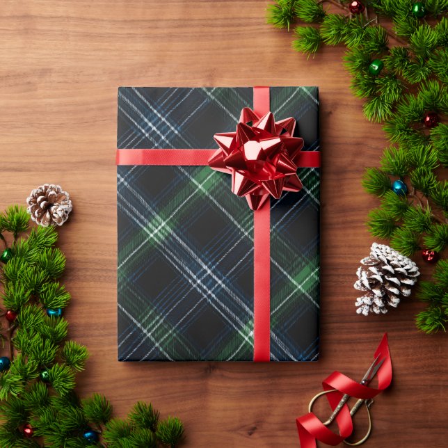 Papel De Presente Padrão Xadrez Verde Escuro Floresta Pinho (Presente de Natal)