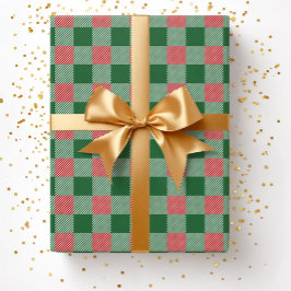 Papel De Presente Padrão Xadrez Verde Natal Rústico 