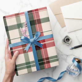 Papel De Presente Padrão Xadrez Verde Vermelho de Inverno Aconchegan