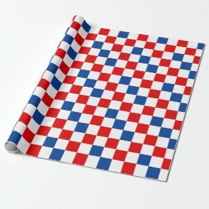 Papel De Presente Padrão Xadrez Vermelho Branco Azul 