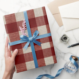 Papel De Presente Padrão Xadrez Vermelho Branco Rústico em Madeira d