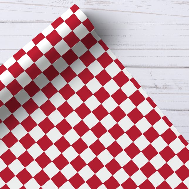 Papel De Presente Padrão Xadrez Vermelho e Branco (Criador carregado)