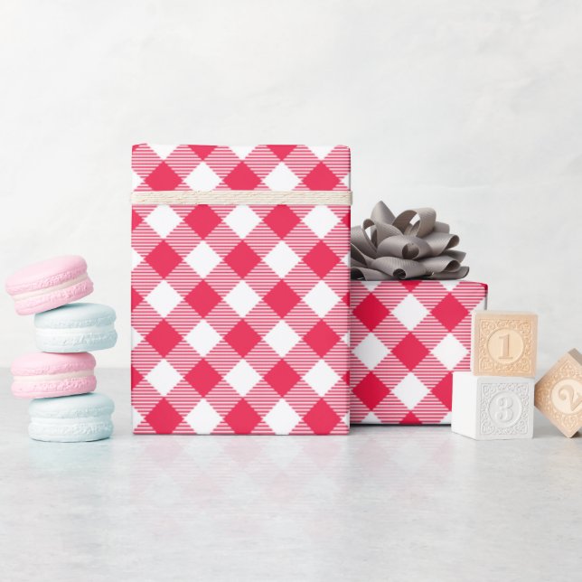 Papel De Presente Padrão Xadrez Vermelho e Branco Clássico Rústico (Chá de bebê)