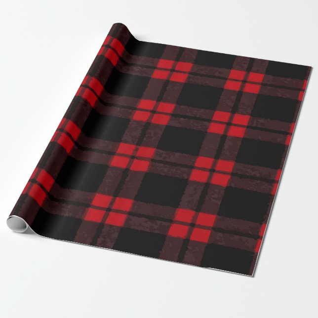 Papel De Presente Padrão Xadrez Vermelho e Preto – Clássico Aconcheg (Desenrolado)