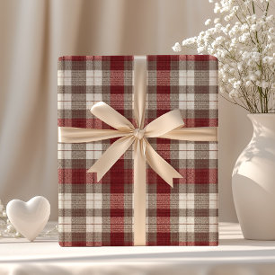 Papel De Presente Padrão Xadrez Vermelho Ferrugem Marrom Marfim Clás