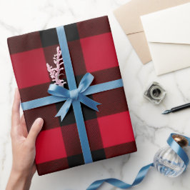 Papel De Presente Padrão Xadrez Vermelho Preto Carmesim Rústico Clás