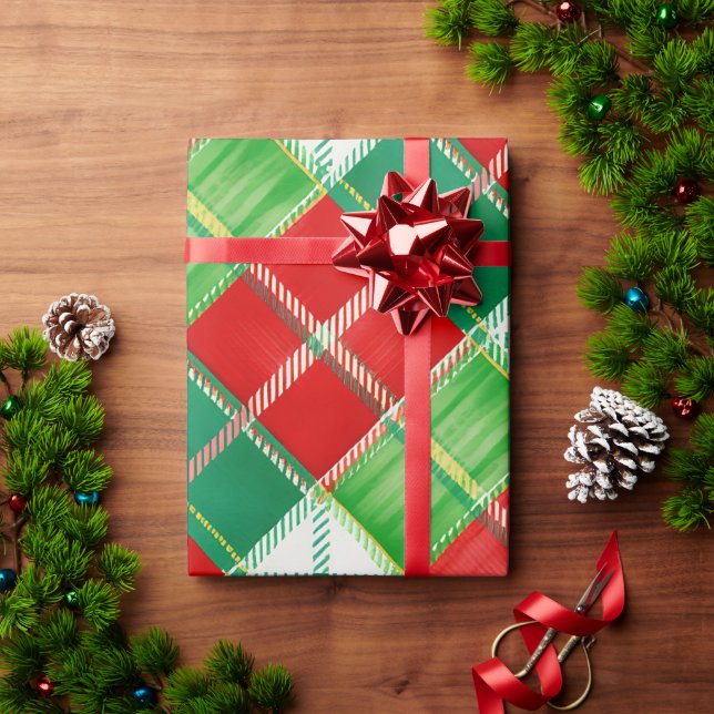 Papel De Presente Padrão Xadrez Vermelho Verde (Presente de Natal)
