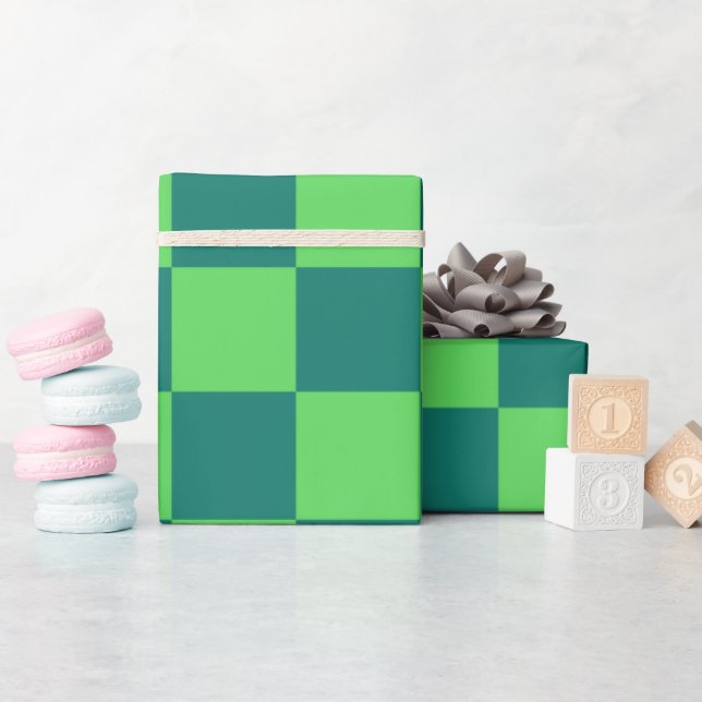Papel De Presente Padrão Xadrez Vichy Verde Azul (Chá de bebê)