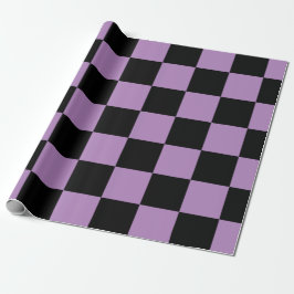 Papel De Presente Padrão Xadrez Violeta e Preto