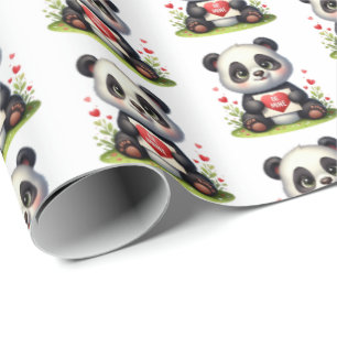 Papel De Presente Padrão xadrezado de urso panda fofo de São Valenti