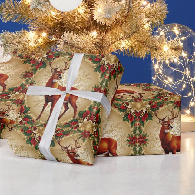 Papel De Presente Padrão Xmas de alegria com neve Dourada e vermelho (Feriados)