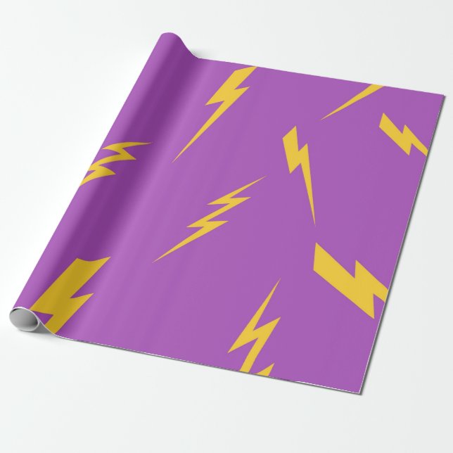 Papel De Presente Padrão Y2K de fundo roxo de raios (Desenrolado)
