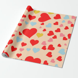 Papel De Presente Padrão Y2K do Coração Simples Cor Azul Cor-de-Rosa