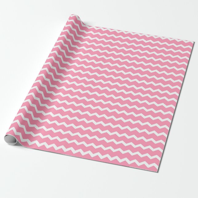 Papel De Presente Padrão Ziguezague Rosa e Branco Divertido e Jovial (Desenrolado)