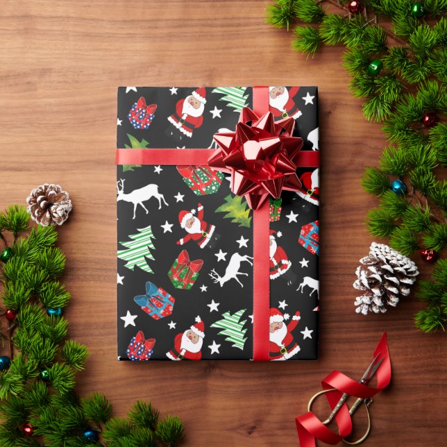 Papel De Presente Padre Natal e Reindeer Patternado (Presente de Natal)