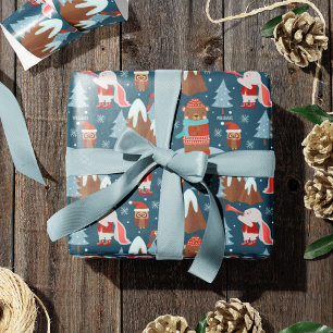Papel De Presente Padrões animais bonitos com nome Blue Christmas