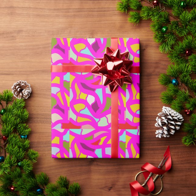 Papel De Presente padrões bonito de cor rosa e arco-íris (Presente de Natal)