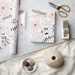 Papel De Presente Padrões Botânicos Pretos Rosa