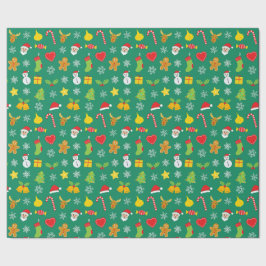 Papel De Presente Padrões coloridos de Natal com fundo verde
