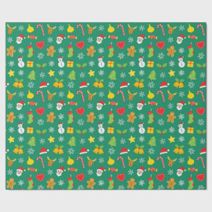 Papel De Presente Padrões coloridos de Natal com fundo verde