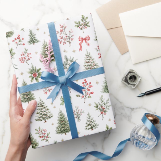 Papel De Presente Padrões contínuos de Natal em aquarela (Presentear)