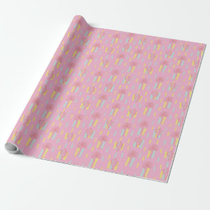 Papel De Presente Padrões das Palmas e do Cactus Retro Coquette