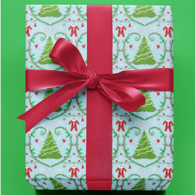 Papel De Presente Padrões de Árvore de Natal de Papais noeis de Bebê (Criador carregado)