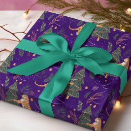 Papel De Presente Padrões de árvores de Natal e tigres fundo persona