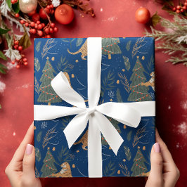 Papel De Presente Padrões de árvores de Natal e tigres fundo persona