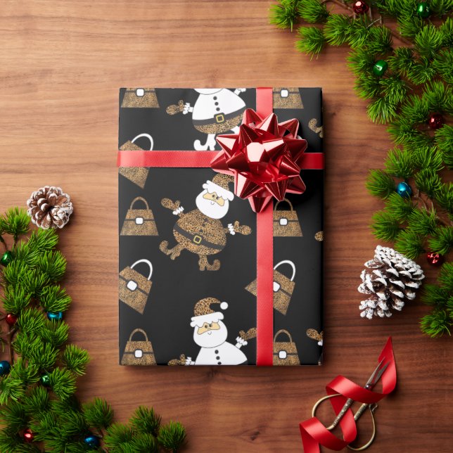 Papel De Presente Padrões De Carteira De Papais noeis-Leopardo Em Pr (Presente de Natal)