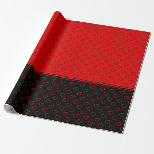 Papel De Presente Padrões De Corações Adoráveis, Vermelho E Pret