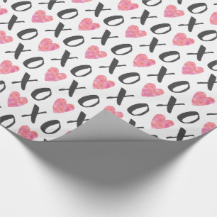 Papel De Presente Padrões de Corações Rosa-Rosa de Cadeias e Abraços