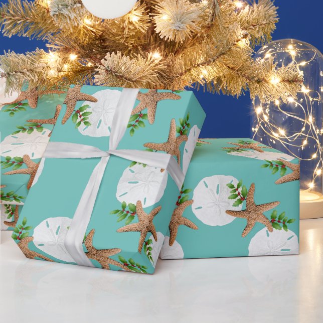 Papel De Presente Padrões de Dólares de Areia de Praia no Natal (Feriados)