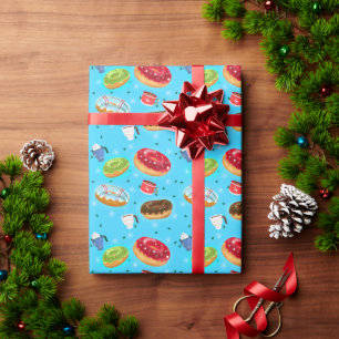 Papel De Presente Padrões de Donuts de Inverno & Chocolate Quente 