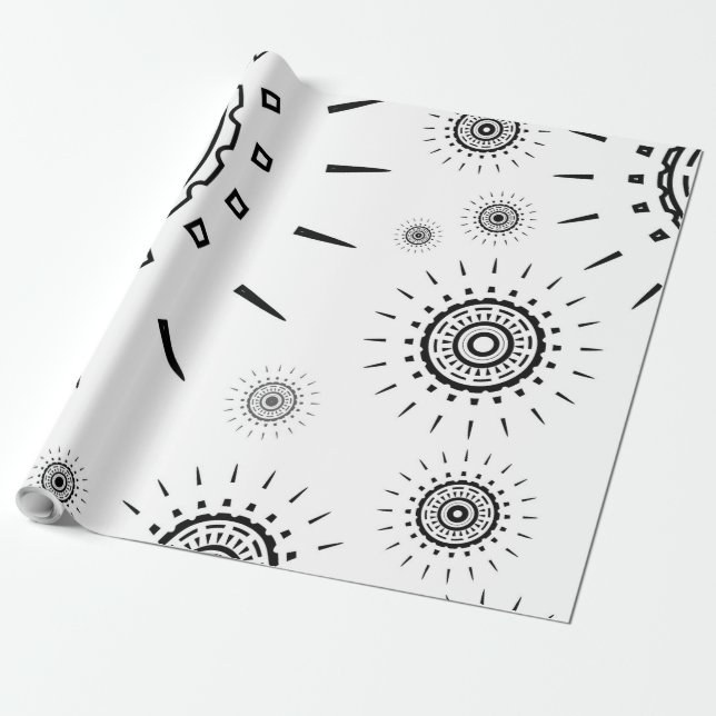 Papel De Presente Padrões de explosão preta no branco (Desenrolado)