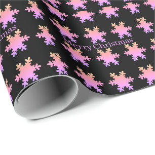Papel De Presente Padrões de Floco de Neve Rosa Dourado Natal Feliz