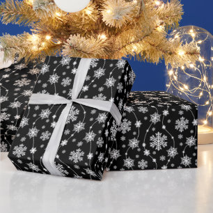 Papel De Presente Padrões de flocos de neve brancos e pretos elegan