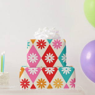 Papel De Presente Padrões de Flores de Retro em Diamantes de Meio sé