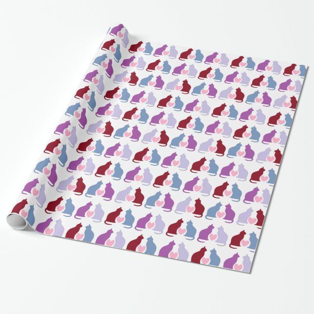Papel De Presente Padrões de Gatos e Corações (Desenrolado)