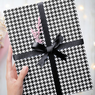 Papel De Presente Padrões de houndstooth Chic - Noite Preto e Branco