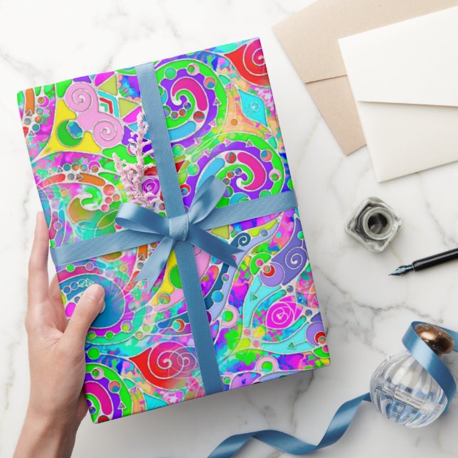 Papel De Presente Padrões De Mão E Digitalmente Pintados Artigo 22º (Presentear)