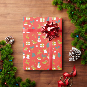 Papel De Presente Padrões de Natal de Árvores, Sinos e Reindeer,