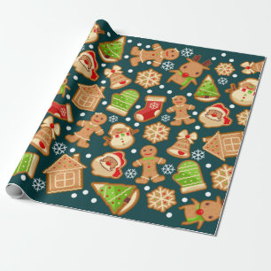 Papel De Presente Padrões de Natal de Biscoitos de Gingerbread