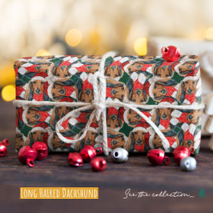 Papel De Presente Padrões de Natal Engraçados de Longa Cabeça Dachsh