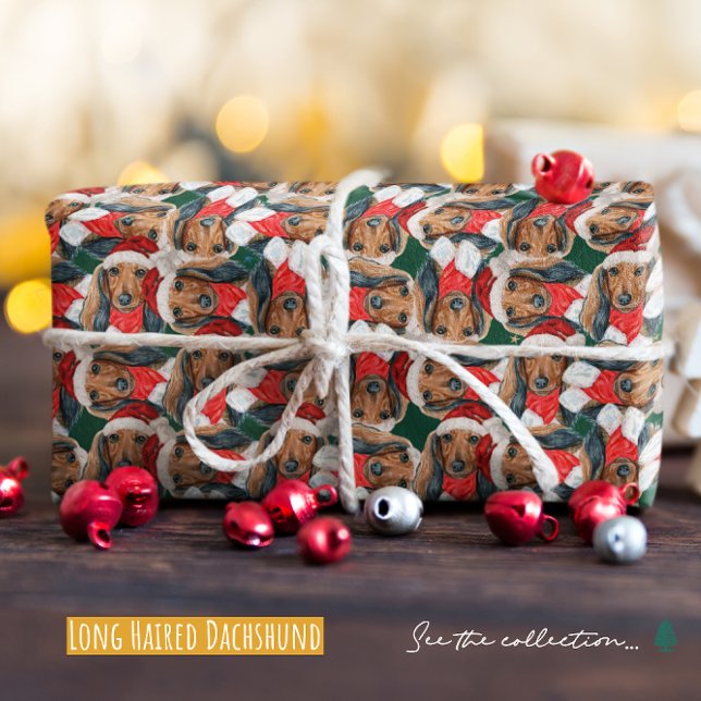 Papel De Presente Padrões de Natal Engraçados de Longa Cabeça Dachsh (Criador carregado)