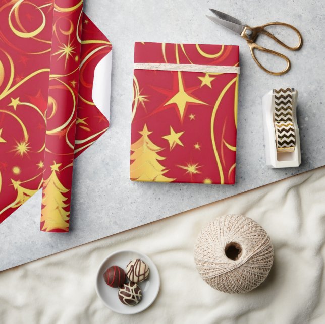 Papel De Presente Padrões de Natal Festivas Vermelhas (Artesanato)