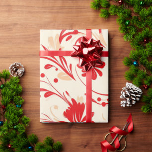 Papel De Presente Padrões de Natal Festivos, de cor vermelha e branc
