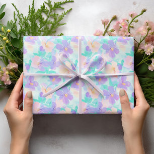 Papel De Presente Padrões de Páscoa Floral e Greenery Pastel Suave