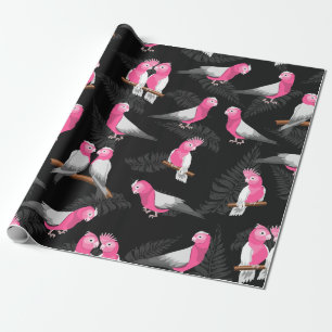 Papel De Presente Padrões de pássaros de cockatoas cor-de-rosa