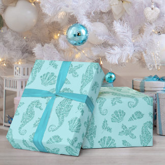 Papel De Presente Padrões de praia natal Aqua Glitter